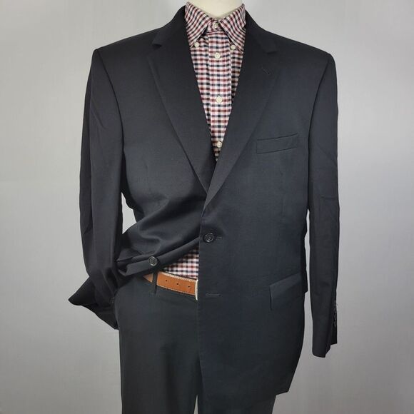 JOS A BANK GORDON Men's Sport Coat Blazer‎ Two Button Solid Twill Black Wool 46R